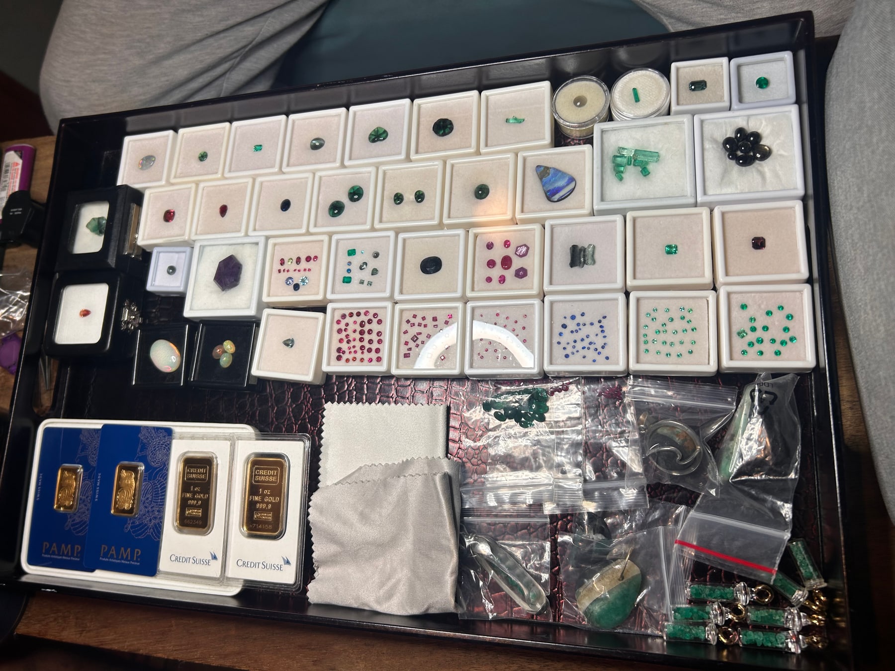 Gemstones and precious metals arranged for trading